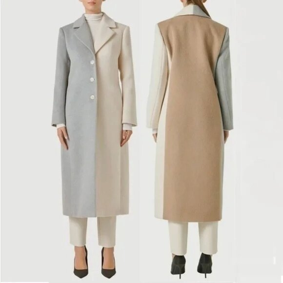 New Endless Rose Colorblock Midi Coat Ivory Grey XS $190 - Picture 1 of 6